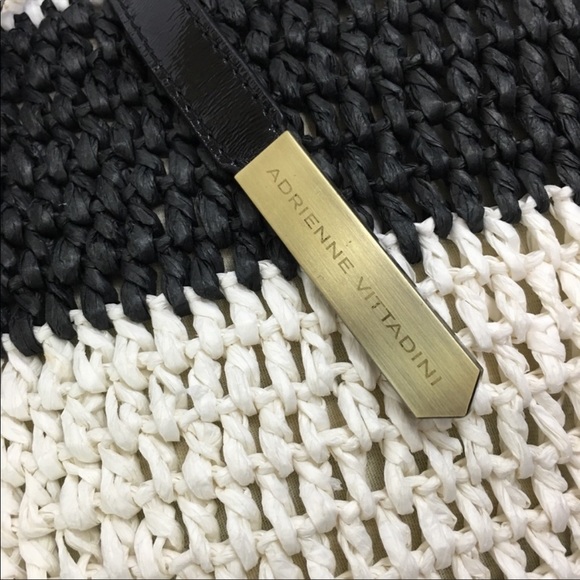 Adrienne Vittadini Nautical Black White Straw Summer Tote Bag - Picture 11 of 16